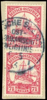 Deutsch-Ostafrika 32 (2) Briefstück 7 1/2 H. im senkr. Paar a. Kab-Bfst. DT....