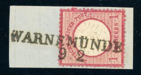 Deutsches Reich 19FZl Briefstück 1 Gr. karmin mit einem ausgef. Zahnloch auf...