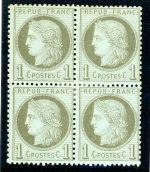 Frankreich 45 (4) Ungebraucht mit Falz 1 C. Ceres im ungebr. Luxusviererblock