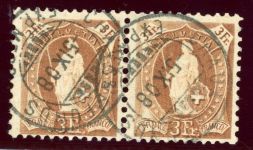 Schweiz 94C (2) Gestempelt 3 Fr. im waager. sauber gest. Kab-Paar