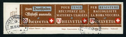Schweiz Wzd8 Gestempelt waager. Altstoff-Zdr. aus der li. unteren Ecke mit In...