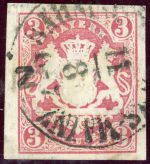 Bayern 15 Gestempelt 3 Kr. mit selt. Entwertung durch K1 BAHNPOST ...-MAINZ