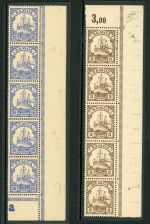 Samoa 7,10 (5) Postfrisch 3 und 20 Pfg. in senkr. ER-5erStreifen mit Rand Zud...