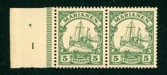 Marianen 8 (2) Postfrisch 5 Pfg. waager. li. Randpaar mit Pl.-Nr. 1