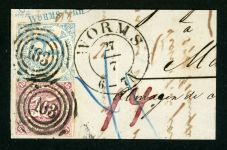 Thurn & Taxis 24+33 Briefstück 15 Kr. viol. mit 6 Kr. blau auf gro