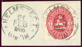 Braunschweig Briefstück 1 Gr. rot a. Luxusbfst. mit 2mal K2 HELMSTEDT 21 FEB...