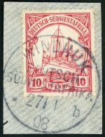 Dsw Stempel 26 Briefstück WINDHUK *b 27/1 08, zentr. a. Luxusbfst. 10 Pfg.