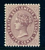 Straits Settlements 28 Ungebraucht mit Falz 5 C. lilabraun