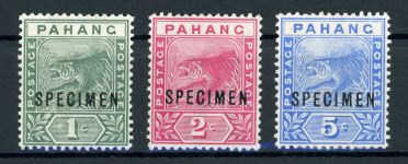 Pahang 5-7Sp. Ungebraucht mit Falz 1 bis 5 C. Tiger mit Specimenaufdr.