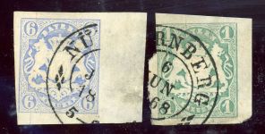 Bayern 16 Rd,14Rd 6 Kr. blau mit rechts 10mm Rand und dazugeh