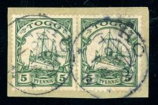 Togo Stempel 8 (2) Briefstück HO 1.4.14, 2mal a. Kab-Bfst. mit Paar 5 Pfg.