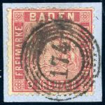 Baden 12 Briefstück 9 Kr. karmin a. Bfst. mit idealem NS 174