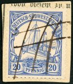 Deutsch-SãDwestafrika 14 Briefstück 20 Pfg. a. Kab-PA mit Federzug Entwer...