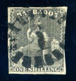 Barbados 5 Gestempelt 1 Sh. schwarz, vollrd. Kab-St
