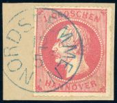 Hannover 23y Briefstück 1 Gr. rosa auf Luxusbfst. mit idealem blauen K1 NORD...
