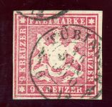 Württemberg 14a Gestempelt 9 Kr. hellkarmin