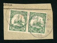 Dsw Stempel 25 (2) Briefstück WINDHUK b, 1909, 2mal a. Bfst. mit Paar 5 Pfg.