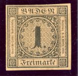 Baden 1bND Ungebraucht ohne Gummi 1 Kr. schw./braun Neudruck