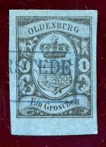 Oldenburg 6aUR Gestempelt 1 Gr. schw./blau, breitrd. Luxus-Unterrandst