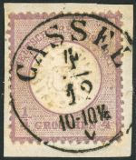 Deutsches Reich 16 Briefstück 1/4 Gr. violett auf Bfst. mit K1 CASSEL 4/12