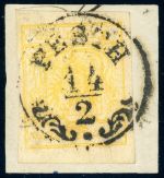 1Y Briefstück PESTH 14/2, Zier-K1 a. Luxusbfst. 1 Kr. hellgelb