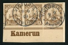 Kamerun 7 (3) Briefstück 3 Pfg. im UR3erStreifen mit Inschrift Kamerun auf L...
