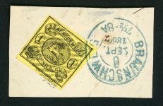 Braunschweig 11A Briefstück 1 Sgr. schw./gelb auf Luxusbfst. mit Doppelentwe...