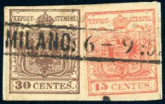 Lombardei Und Venetien 4XR+3X Briefstück Handpapier