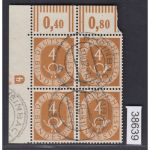 Bund 1951, Mich.-Nr.: 124 gestempelt DZ 2 Eckrand 4er   geprüft  Befund
