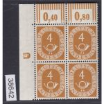 Bund 1951, Mich.-Nr.: 124 ** DZ 4 Eckrand 4-er.  (Plf  8 im OR  besch.)