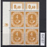 Bund 1951, Mich.-Nr.: 124 ** DZ 2 Eckrand 4er.-Block