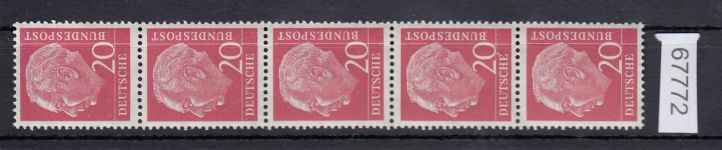 Bund 1954, Mich.-Nr.:R 185 xv **  5er.-Str.   gefiffelter  Gummi gr. nr.