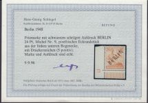 Berlin 1948, Mich.-Nr.:  9 ** DZ 5  geprüft  Befund   Druckerzeichen