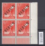 Berlin 1948, Mich.-Nr.:  3 ** Eckrand  4er.-Block  Plattenfehler AF1