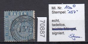 AD Baden 1860, Mich.-Nr.:  10 a gestempelt geprüft  einwandfrei