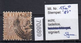 AD Baden 1862, Mich.-Nr.: 15 a gestempelt geprüft  einwandfrei
