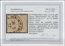 DR 1872, Mich.-Nr.: 12 gestempelt geprüft  Befund   mangel    Mi. 1800,00