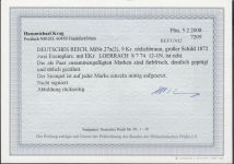 DR 1872, Mich.-Nr.: 27 a gestempelt  Senkr. paar  SELTEN  geprüft  Befund   1300,00