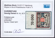 Danzig Dienst 1923 Mi.Nr. D 40 X  *  geprüft  Befund    Wasserzeichen