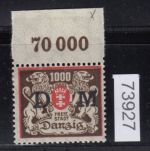 Danzig Dienst 1923 Mi.Nr. D 40 X  *  geprüft  Befund    Wasserzeichen