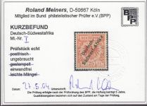 Kolonien Dt. Südwestafrika 1897, Mich.-Nr.: I *  geprüft  Befund