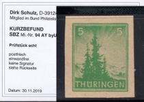 SBZ  1945 Mi.-Nr.: 94 AY b y U  ** geprüft  Befund    vierseitig ungezähnt