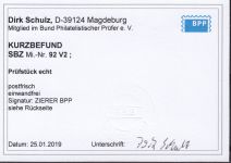 SBZ  1945 Mi.-Nr.: 92 V2 ** (VERSUCHSDRUCK) geprüft  Befund  120,00