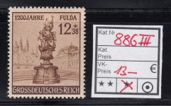 DR 1944, Mich.-Nr.: 886 III * geprüft  Befund   Plattenfehler