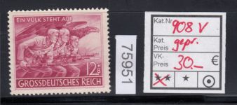 DR 1945, Mich.-Nr.: 907 V ** geprüft  Plattenfehler   80,00