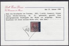 Italien 1851 Toscana, Mich.-Nr.: 3 gestempelt  Scarlet Auf Blau geprüft  Attest A.Diena