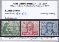Berlin 1949, Mich.-Nr.: 61-63 Luxus Vollstempel gepr.Befund  Berlin-Charlottenburg