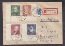 Bund 1952, Mich.-Nr.: 156-159 gestempelt  Eckrand  3 mal Formnummer  auf  brief