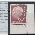 Bund 1954, Mich.-Nr.: 190 ** FN 2 Eckrand  Formnummer 2   geprüft  Befund