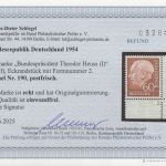 Bund 1954, Mich.-Nr.: 190 ** FN 2 Eckrand  Formnummer 2   geprüft  Befund